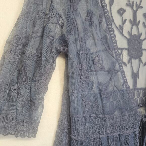 Doe & Rae Blue Lace Long Line Short Sleeve Cardigan - Picture 3 of 8